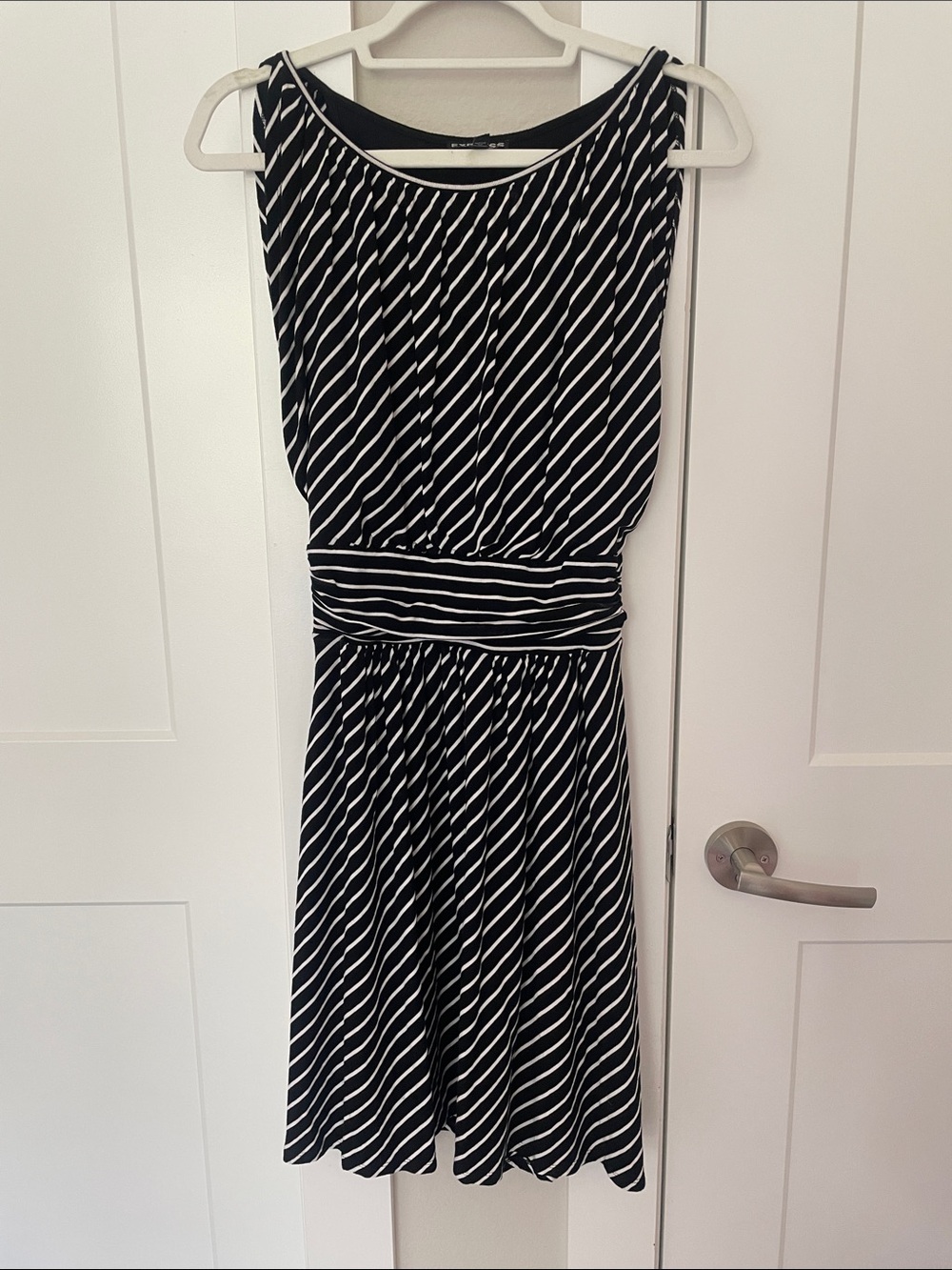 Express Black and White Striped Midi Dress